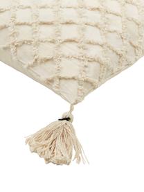 Kissenhülle Royal mit Hoch-Tief-Struktur und Quasten, 100% Baumwolle, Gebrochenes Weiß, B 45 x L 45 cm