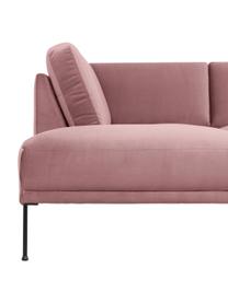 Canapé d'angle en velours et pieds en métal Fluente, Velours rose, larg. 221 x prof. 200 cm, méridienne à gauche