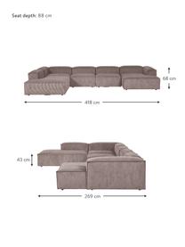 Sofa modułowa ze sztruksu Lennon, Tapicerka: sztruks (92% poliester, 8, Stelaż: lite drewno, sklejka, Nogi: tworzywo sztuczne, Brązowy sztruks, S 418 x W 68 cm, lewostronna