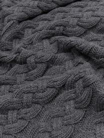 Coperta a maglia con motivo a trecce Caleb, 100% cotone pettinato, Grigio, Larg. 130 x Lung. 170 cm
