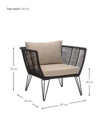 Fotel ogrodowy ze splotu z tworzywa sztucznego Mundo, Stelaż: metal malowany proszkowo, Tapicerka: poliester, Czarny matowy, beżowy, S 87 x G 74 cm