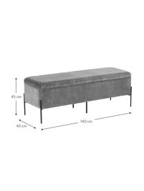 Zamatová čalúnená lavica s úložným priestorom Harper, Sivá, čierna, Š 140 x V 45 cm