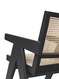 Krzesło z podłokietnikami z plecionką wiedeńską Sissi, Stelaż: lite drewno bukowe lakier, Rattan, czarny, S 52 x G 58 cm