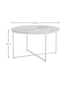 Tavolino da salotto con piano in vetro effetto marmo Antigua, Struttura: acciaio verniciato a polv, Bianco-grigio marmorizzato, bianco, Ø 80 x Alt. 45 cm