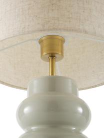 Grote keramische tafellamp Christine in grijs, Lampenkap: textiel, Lampvoet: keramiek, Decoratie: vermessingd metaal, Beige, grijs, Ø 28 x H 53 cm