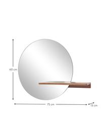 Kulaté nástěnné zrcadlo s dřevěnou policí Sandro, Mangové dřevo, Š 75 cm, V 60 cm