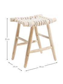 Stołek w stylu boho Edgard, Nogi: drewno tekowe, naturalne, Drewno tekowe, biały, S 45 x H 45 cm