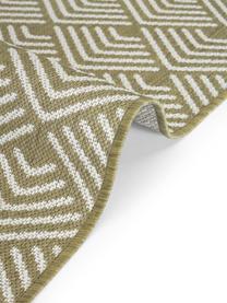 Tappeto da interno-esterno con motivo grafico Milano, Verde oliva, bianco, Larg. 80 x Lung. 150 cm (taglia XS)
