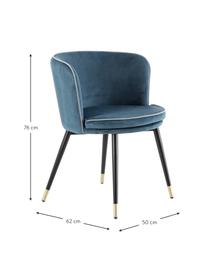 Krzesło tapicerowane z aksamitu Luisa, Tapicerka: aksamit (100% poliester), Nogi: stal, Niebieski, czarny, odcienie srebrnego, odcienie złotego, S 50 x G 62 cm