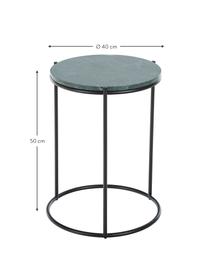 Okrągły stolik pomocniczy z marmuru Ella, Blat: marmur, Stelaż: metal malowany proszkowo, Blat: zielony marmur Stelaż: czarny, matowy, Ø 40 x W 50 cm