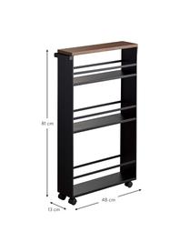 Opbergwagen Tower met handvat, Zwart, helder hout, B 48 x H 81 cm