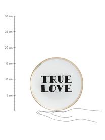 Porzellan-Frühstücksteller True Love mit Aufschrift und Goldrand, Porzellan, Weiß, Schwarz, Goldfarben, Ø 17 cm