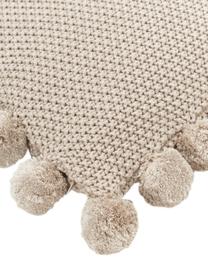 Strick-Kissenhülle Molly in Beige mit Pompoms, 100% Baumwolle, Beige, 40 x 40 cm