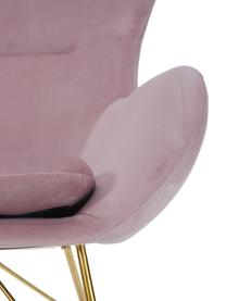 Sedia a dondolo in velluto rosa con piedini in metallo Wing, Rivestimento: velluto (poliestere) Con , Struttura: metallo zincato, Velluto rosa, dorato, Larg. 76 x Prof. 108 cm