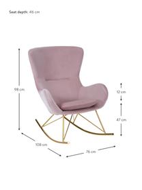 Fluwelen schommelstoel Wing met metalen poten, Bekleding: fluweel (polyester) Met 1, Frame: gegalvaniseerd metaal, Fluweel roze, goudkleurig, B 76 x D 108 cm
