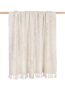 Coperta in cotone con decoro trapuntato Opal, 100% cotone, Bianco crema, Larg. 130 x Lung. 170 cm