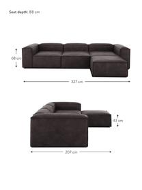 Canapé d'angle modulable 4 places en cuir recyclé avec pouf Lennon, Cuir brun-gris, larg. 327 x prof. 207 cm