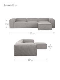 Divano componibile 4 posti in velluto a coste con poggiapiedi Lennon, Rivestimento: velluto a coste (92% poli, Struttura: legno di pino massiccio, , Piedini: plastica, Velluto a coste grigio, Larg. 327 x Prof. 207 cm
