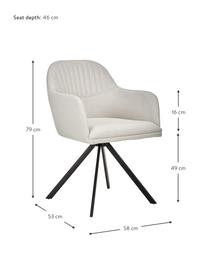 Chaise rembourrée pivotante à accoudoirs Lola, Tissu blanc crème, noir, larg. 58 x prof. 53 cm