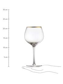 Mondgeblazen wijnglazen Palermo in bolvorm met groefstructuur, 4 stuks, Glas, Transparant met goudkleurige rand, Ø 6 x H 21 cm, 650 ml