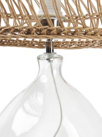 Lampa stołowa ze szklaną podstawą i kloszem z rattanu Zoya, Transparentny, brązowy, Ø 30 x W 51 cm