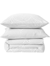 Gemusterter Baumwoll-Bettdeckenbezug Arcs in Grau/Weiß, Webart: Renforcé Fadendichte 144 , Grau, B 200 x L 200 cm