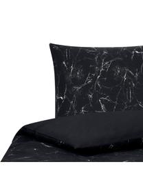 Posteľná bielizeň z bavlneného perkálu s mramorovým vzorom Malin, Čierna, s mramorovou potlačou, 135 x 200 cm + 1 vankúš 80 x 80 cm