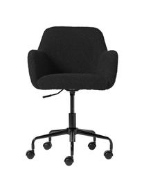 Bouclé-Schreibtischstuhl Lucie, Bezug: 80 % Polyester (Bouclé), , Beine: Metall, pulverbeschichtet, Rollen: Kunststoff, Bouclé Schwarz, Schwarz, B 57 x T 57 cm