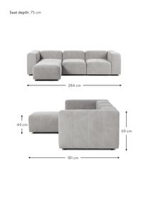Canapé modulable 4 places avec tabouret Lena, Tissu gris argent, larg. 284 x prof. 181 cm