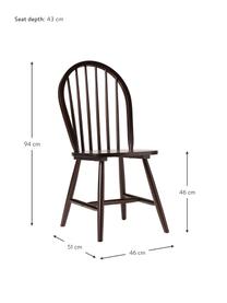 Windsor houten stoelen Megan in donkerbruin, 2 stuks, Gelakt rubberhout, Rubberhoutkleurig, bruin gelakt, B 46 x D 51 cm