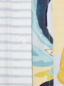 Parure copripiumino reversibile in raso di cotone con motivo limoni e strisce sul retro Garda, Blu, giallo, bianco, 135 x 200 cm + 1 federa 80 x 80 cm
