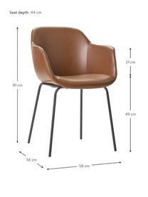 Petite chaise à accoudoirs cuir synthétique avec pieds en métal Fiji, Cuir synthétique brun, larg. 58 x prof. 56 cm