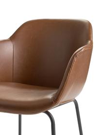 Krzesło z podłokietnikami ze sztucznej skóry Fiji, Tapicerka: sztuczna skóra (poliureta, Nogi: metal malowany proszkowo, Brązowa skóra ekologiczna, S 58 x G 56 cm