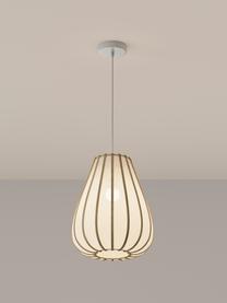 Hanglamp Salma van bamboehout, Lampenkap: textiel, bamboehout, rota, Wit, helder hout, Ø 35 x H 35 cm
