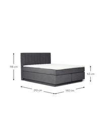 Letto boxspring con contenitore Livia, Materasso: nucleo a 5 zone di molle , Piedini: plastica, Tessuto grigio scuro, Larg. 140 x lung. 200 cm, grado di durezza H2