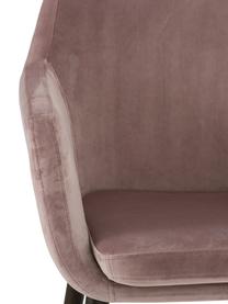 Silla con reposabrazos de terciopelo Nora, Tapizado: terciopelo de poliéster A, Patas: madera de roble curtida, Terciopelo rosa, An 58 x Al 84 cm