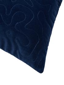 Funda de cojín de terciopelo con adornos Hera, 100% poliéster reciclado, Tapizado: azul marino Patas: haya, curtido, An 45 x L 45 cm