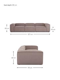 Divano componibile 4 posti in velluto a coste Lennon, Rivestimento: velluto a coste (92% poli, Struttura: legno di pino massiccio, , Piedini: plastica, Velluto a coste marrone, Larg. 327 x Prof. 119 cm