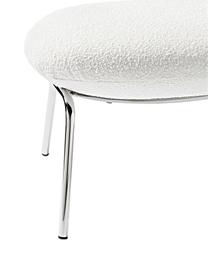 Bouclé-Hocker Luan mit Metall-Füßen, Bezug: Bouclé (100 % Polyester) , Beine: Edelstahl, Bouclé, Weiß, B 58 x H 41 cm