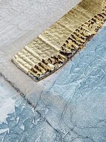 Cuadro en lienzo pintado Golden Blue II, Tonos azules, gris, dorado, An 90 x Al 120 cm