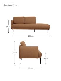 Chaise longue in tessuto con piedini in metallo Fluente, Rivestimento: 100% poliestere 35.000 ci, Struttura: legno di pino massiccio, , Piedini: metallo verniciato a polv, Tessuto color torrone, Larg. 202 x Prof. 85 cm, schienale a sinistra
