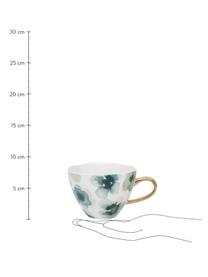 Bemalte Tasse Good Morning mit goldenem Griff, New Bone China, Weiß, Grün, Blau, Goldfarben, Ø 11 x H 8 cm, 350 ml