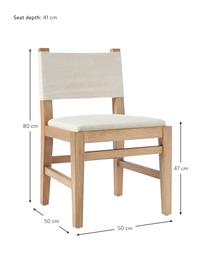 Tapicerowane krzesło z drewna Liano, Stelaż: drewno dębowe, Tapicerka: 54% poliester, 36% wiskoz, Beżowa tkanina, drewno dębowe, S 50 x W 80 cm
