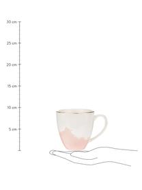Porzellan Kaffeetasse Rosie mit abstraktem Muster, 2 Stück, Porzellan, Cremeweiß, Rosa, mit Goldrand, Ø 12 x H 9 cm
