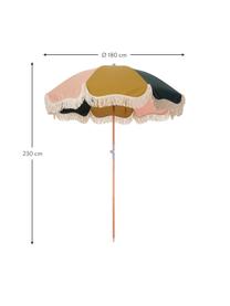 Sombrilla con flecos flexible Retro, Estructura: madera laminada, Flecos: algodón, Mostaza, rosa, blanco, negro, Ø 180 x Al 230 cm