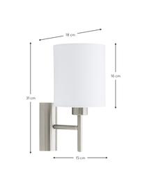 Klassieke wandlamp Mick, Lampenkap: textiel, Frame: vernikkeld metaal, Wit, zilverkleurig, D 18 x H 31 cm