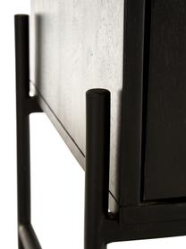 Highboard Vienna mit Wiener Geflecht, Korpus: Massives Mangoholz, lacki, Füße: Metall, pulverbeschichtet, Mangoholz, Schwarz, B 100 x H 120 cm