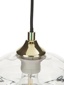 Kleine hanglamp Irina van geribbeld glas, Lampenkap: glas, Baldakijn: gegalvaniseerd metaal, Decoratie: gegalvaniseerd metaal, Goudkleurig, transparant, Ø 22 x H 19 cm