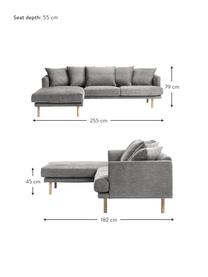 Sofa narożna Adrian (3-osobowa), Tapicerka: 47% wiskoza, 23% bawełna,, Stelaż: sklejka, Nogi: drewno dębowe olejowane, Ciemnoszara tkanina, S 255 x G 182 cm, lewostronna
