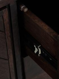 Szafka niska w jodełkę z litego drewna Luca, Korpus: lite drewno mangowe, Stelaż: metal powlekany, Drewno mangowe, ciemny lakierowany, S 180 x W 54 cm